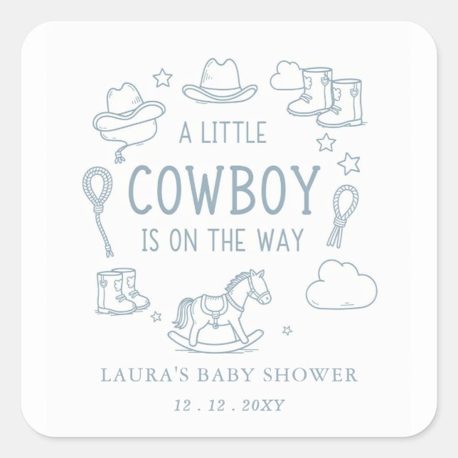 Sticker Carré Little Cowboy Boy Baby Shower (Devant)