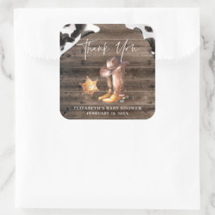 Sticker Carré Little Cowboy   Western Baby shower Favour