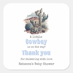 Sticker Carré Little Cowboy Western Blue Boy Baby shower Favoris