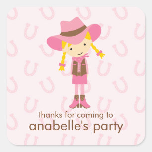 Sticker Carré Little Cowgirl Western fête d'anniversaire