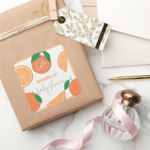 Sticker Carré Little Cutie Baby shower moderne orange