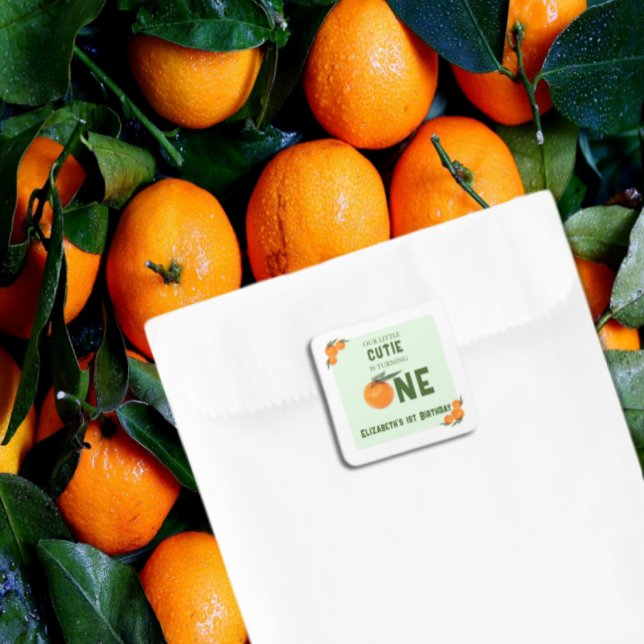 Sticker Carré Little Cutie Orange 1er anniversaire (Créateur téléchargé)