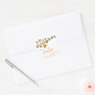 Sticker Carré Little Cutie Orange Baby shower neutre de genre