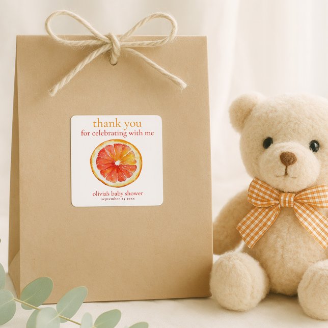 Sticker Carré Little Cutie Orange Slice Thank You Baby Shower  (Créateur téléchargé)