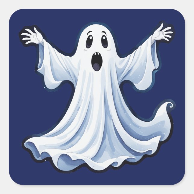 Sticker Carré Little Éffrayant Ghost - Halloween 11 - Fun Fun (Devant)
