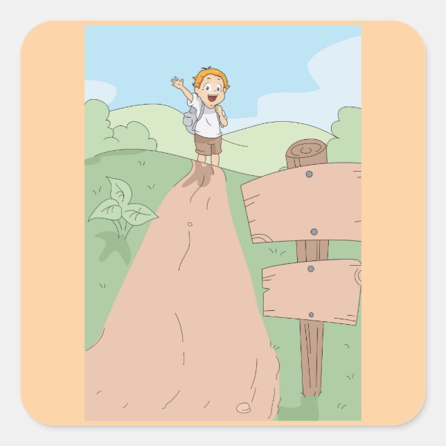 Sticker Carré Little Explorer Hiking Adventure (Devant)