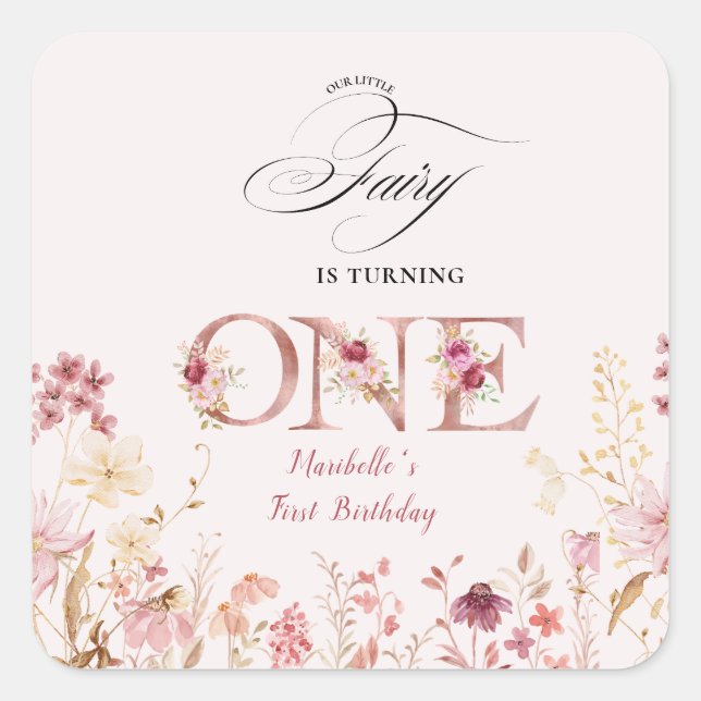 Sticker Carré Little Fairy Floral Garden First Birthday  (Devant)