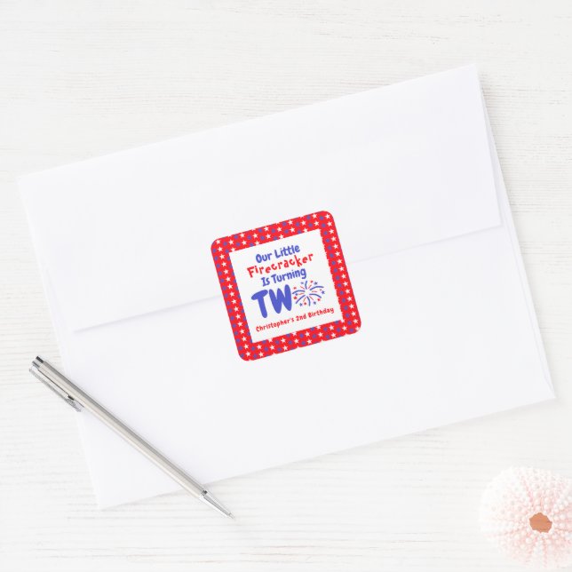 Sticker Carré Little Firecracker 2e anniversaire (Enveloppe)