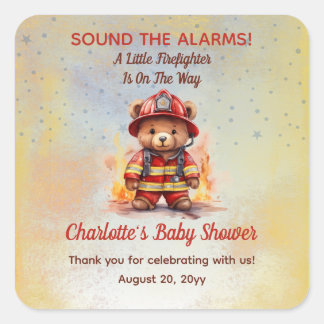 Sticker Carré Little Firefighter Teddy Bear Baby Shower 