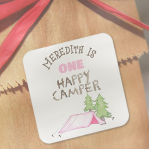 Sticker Carré Little Girl One Happy Camper First Birthday Party