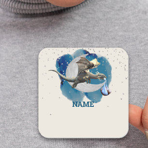 Sticker Carré Little Knight Dragon Stars Nom Baby shower de bali