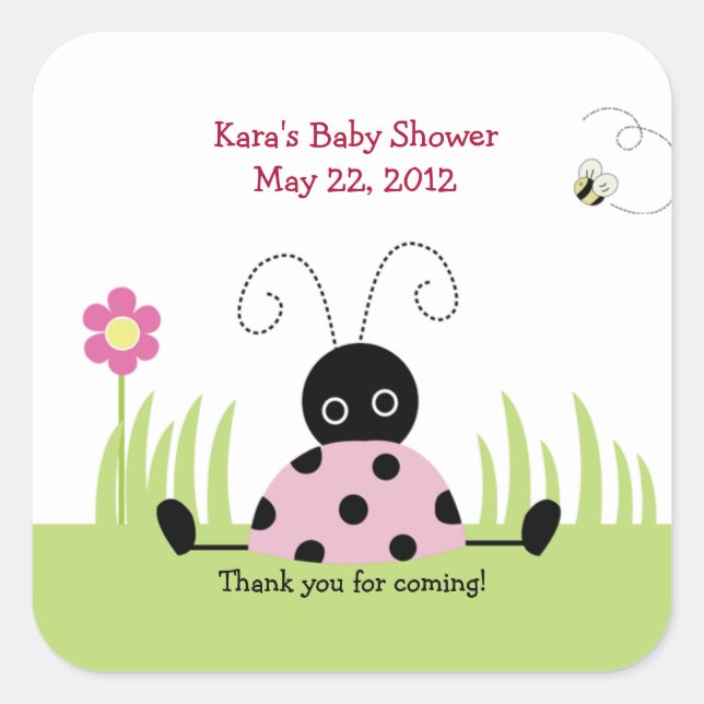 Sticker CARRÉ Little Ladybug (rose) (Devant)