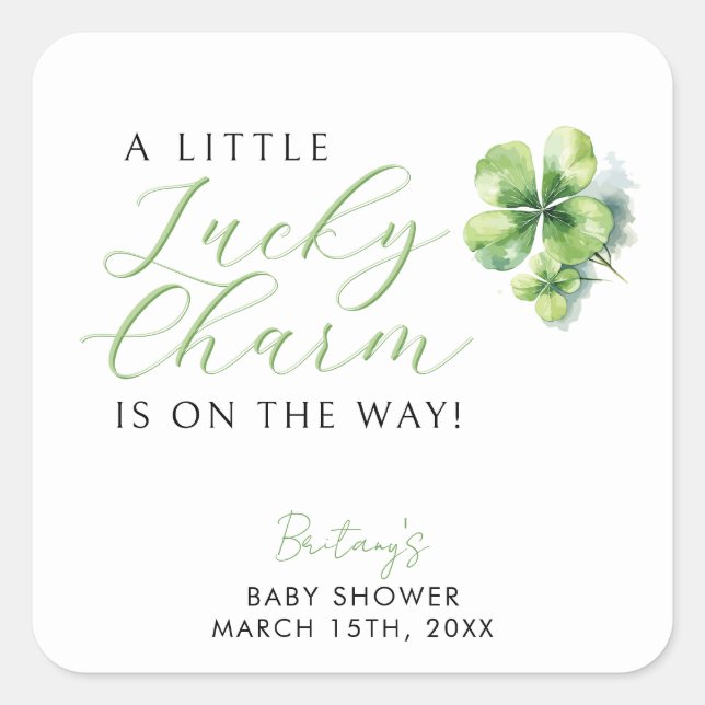 Sticker Carré Little Lucky Charm est en chemin Baby shower (Devant)
