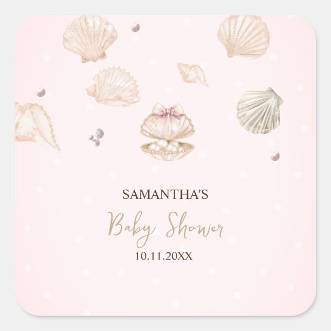 Sticker Carré Little Pearl Seashells Dots Baby Shower (Devant)