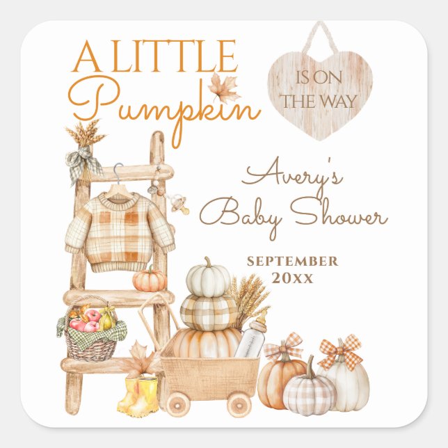 Sticker Carré Little Pumpkin Fall Locally Grown Baby Shower (Devant)