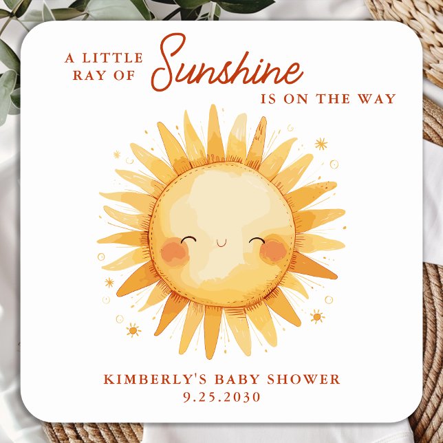 Sticker Carré Little Ray of Sunshine Boho Cute Sun Baby Shower (Créateur téléchargé)