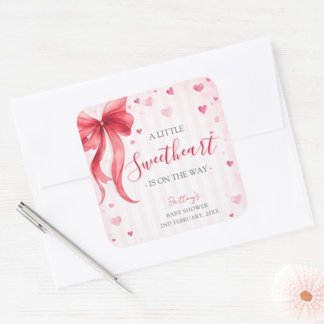 Sticker Carré Little Sweetheart Valentines Baby Shower  (Enveloppe)