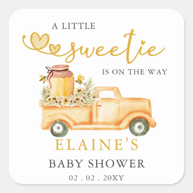 Sticker Carré Little Sweetie Est Sur Le Chemin Baby shower Honey (Devant)