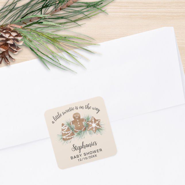 Sticker Carré Little Sweetie Gingerbread Baby Shower (Créateur téléchargé)