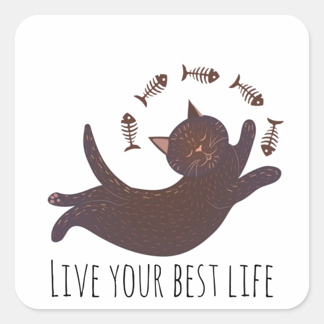 Sticker Carré Live Best Life Whimsy Cat (Devant)