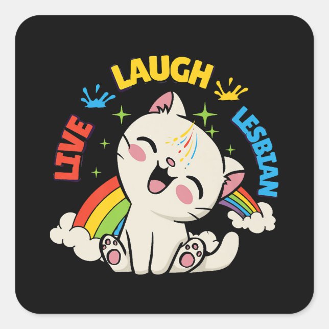 Sticker Carré Live Lauder Drapeau Lesbien Rainbow Pride Mois Ki (Devant)