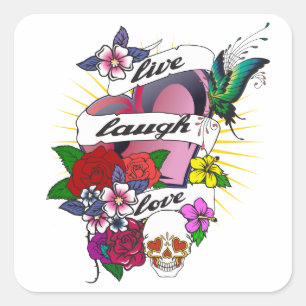 Sticker Carré Live Lauder Love Coeur Tattoo Design