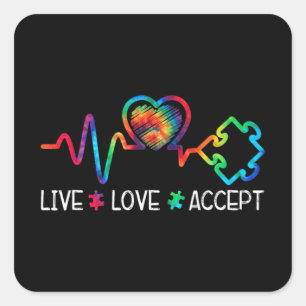 Sticker Carré Live Love Accepter Sensibilisation sur l'autisme C