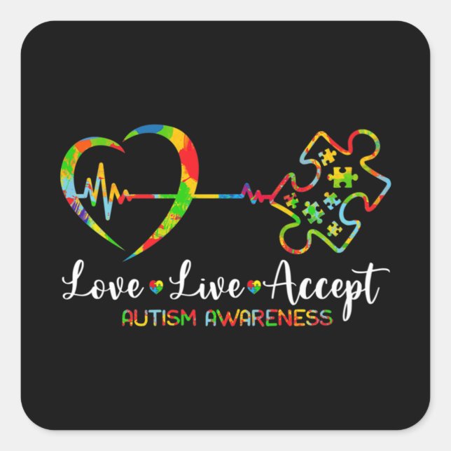 Sticker Carré Live Love Accepter Sensibilisation sur l'autisme H (Devant)