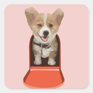 Sticker Carré Livraison de corgi