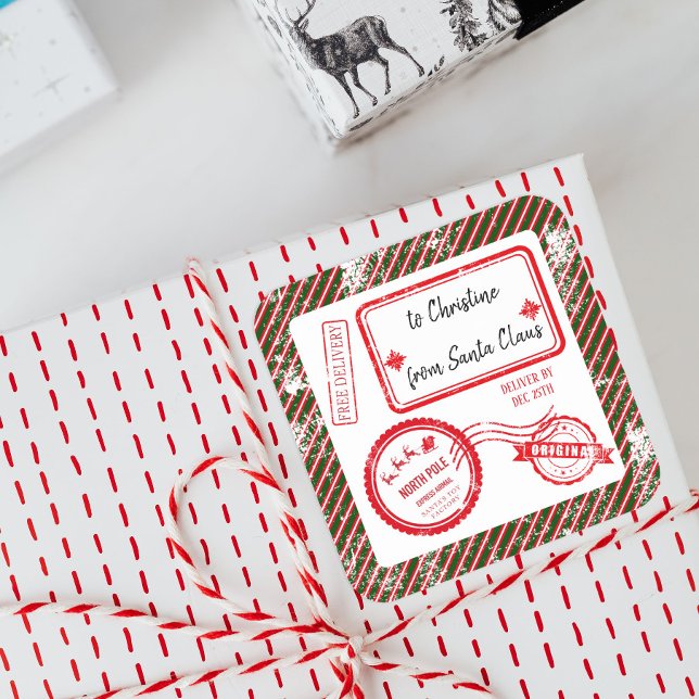 Sticker Carré Livraison de Noël Pôle Nord de la poste de Père No (Créateur téléchargé)