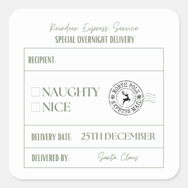 Sticker Carré Livraison Spéciale De Noël Naughty Ou Nice (Devant)