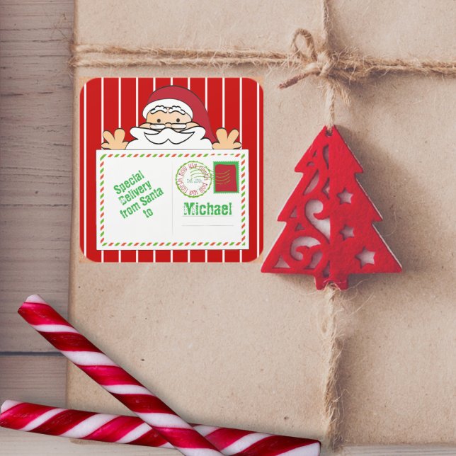 Sticker Carré Livraison spéciale de Père Noël Cartoon pour enfan (Créateur téléchargé)