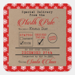 Sticker Carré Livraison spéciale de Père Noël Christmas Cadeaux 