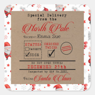 Sticker Carré Livraison spéciale de Père Noël Christmas Cadeaux