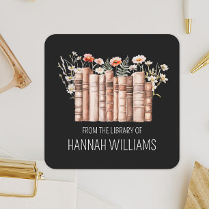 Sticker Carré Livre à couverture florale de la bibliothèque avec
