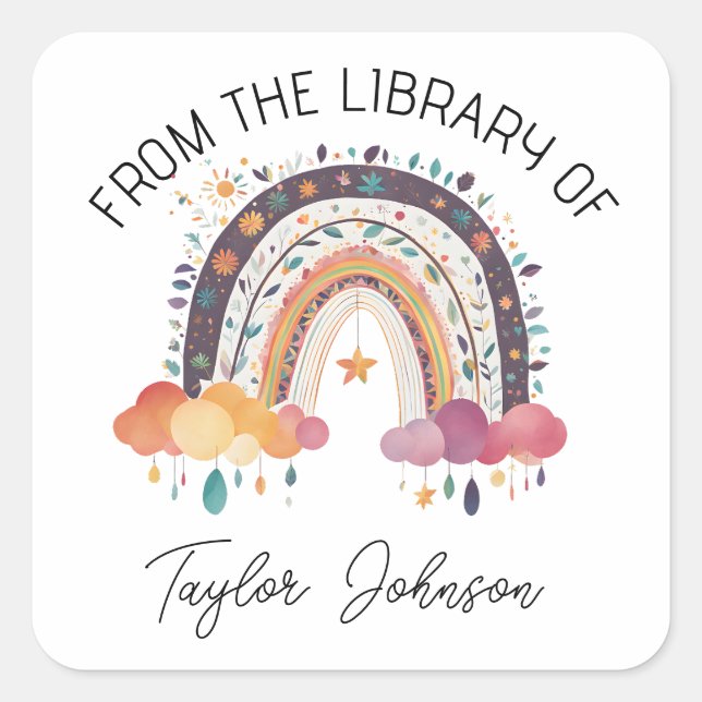 Sticker Carré Livre bookplate mignon hobo Rainbow (Devant)