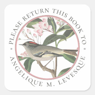 Sticker Carré Livre de fleurs d'oiseaux Plaque personnalisée Per