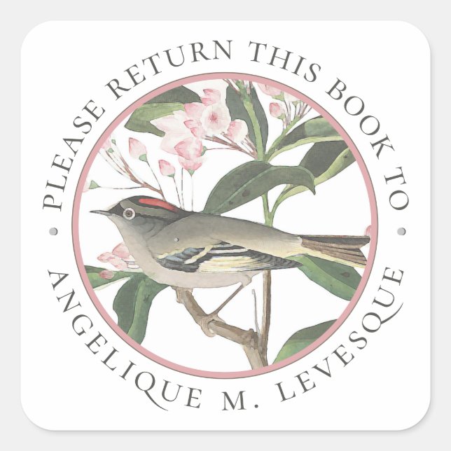 Sticker Carré Livre de fleurs d'oiseaux Plaque personnalisée Per (Devant)