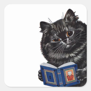 Sticker Carré Livre de lecture de chats noirs Peint par Louis Wa