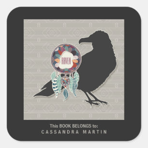 Sticker Carré Livre de l'esprit animal amérindien Raven