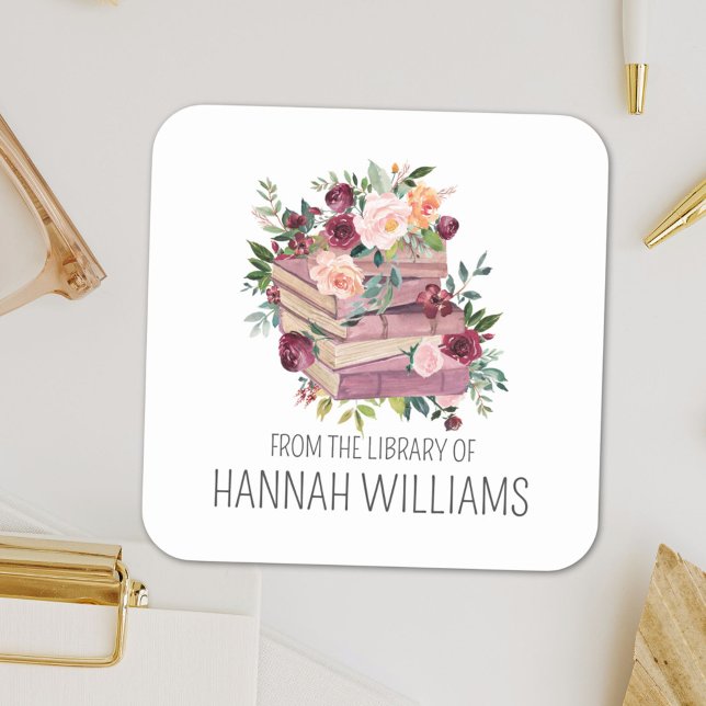 Sticker Carré Livre de piles de fleurs de la bibliothèque de pla (In situ)