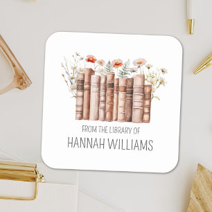 Sticker Carré Livre de piles florales de la bibliothèque de plaq