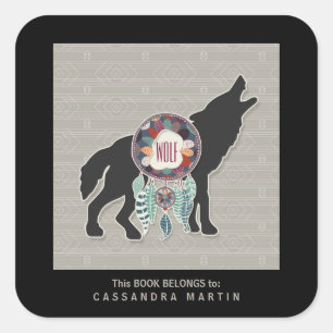 Sticker Carré Livre de Wolf Native American Animal Spirit