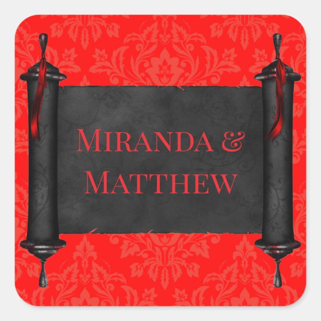 Sticker Carré Livre japonais rouge noir Mariage damassé (Devant)