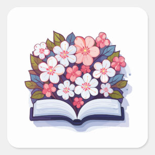 Sticker Carré Livre ouvert coloré avec fleurs