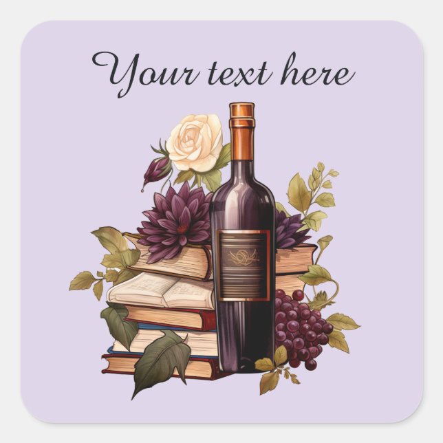 Sticker Carré Livres à vin ajouter du texte (Devant)