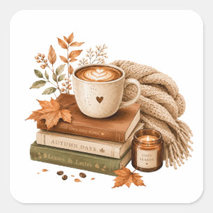 Sticker Carré Livres de café cosy Art d'automne