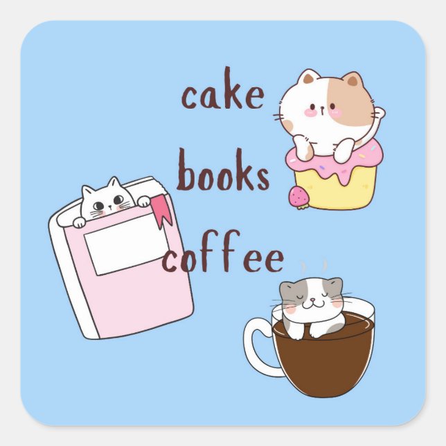 Sticker Carré Livres de gâteau Café (Devant)