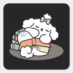 Sticker Carré Livres et écorces - Conception de lecture de chien