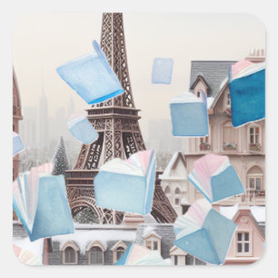 Sticker Carré Livres flottants Tour Eiffel Rêve